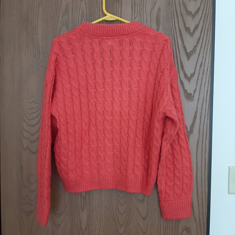 Sundance Hot Pink Floral Embroidered Cable Knit Cardigan Sweater Medium - Picture 7 of 8